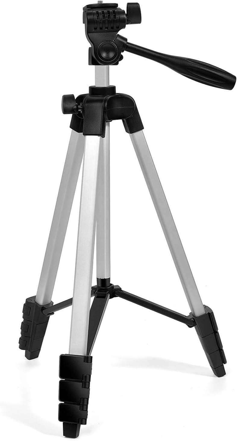VulcanForge 16.5"-55" Aluminum Tripod for Laser Level, 1.2lb Lightweight, 3D Pan Tilt with Bubble Level, Quick Release Plate, Silver. - Image 1